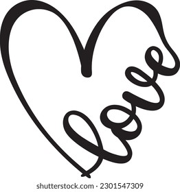 Love with Heart Hand-drawn. Valentine's Day.