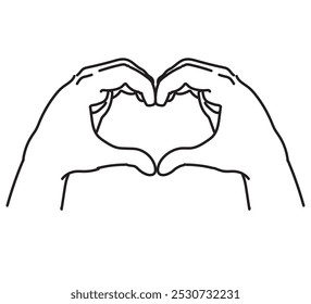 love heart hands gesture easy line illustration black line on white background