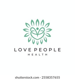 love heart with happy people for wellness natural logo design vector template