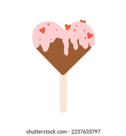 Love heart ice cream. Valentine day celebrating, romantic cookies vector illustration