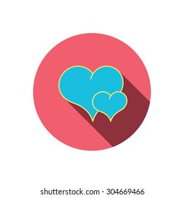 Love heart icon. Couple romantic sign. Red flat circle button. Linear icon with shadow. Vector