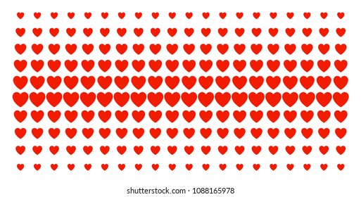 Love heart icon halftone pattern, constructed for backgrounds, covers, templates and abstraction effects. Vector love heart shapes organized into halftone matrix.