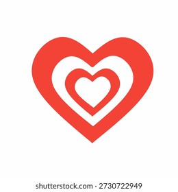 Icono del corazón del amor con la forma en capas en rojo y blanco, símbolo plano simple de San Valentín para el logotipo, el App, la etiqueta engomada, la tarjeta de felicitación, y el diseño romántico