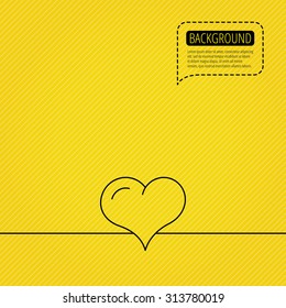 Love heart icon. Life sign. Speech bubble of dotted line. Orange background. Vector