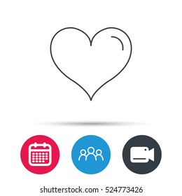 Love heart icon. Life sign. Group of people, video cam and calendar icons. Vector