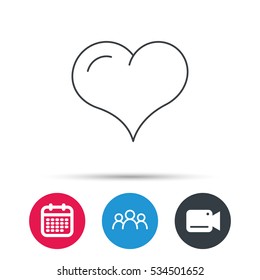 Love heart icon. Life sign. Group of people, video cam and calendar icons. Vector