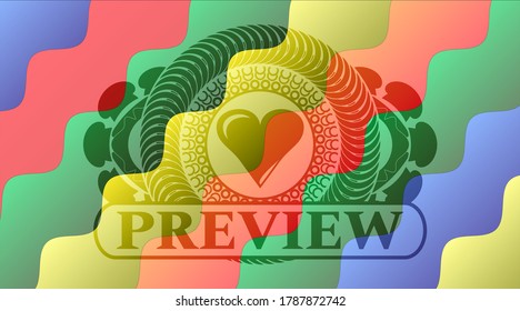 Love heart icon and preview text Colorful candy emblem. Curvy delicate background. Intense illustration. 