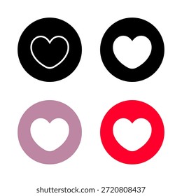 Ícone de coração de amor definido em círculo. Romance, favorito e símbolo de afeto