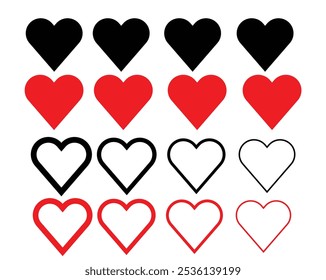 Love heart icon set. heart shape isolated on white background.