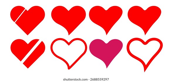 Love heart icon set. Heart shape isolated on white background. Love shape with red and black color. Vector illustration.