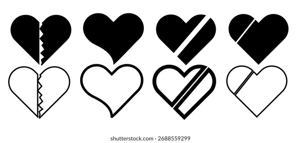 Love heart icon set. Heart shape isolated on white background. Love shape with black color. Vector illustration.