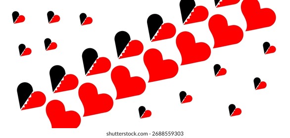 Love heart icon set. Heart shape isolated on white background. Love shape with red and black color. Vector illustration.