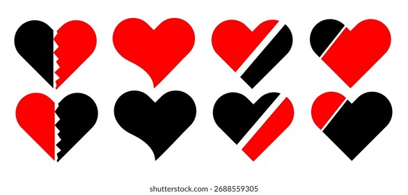 Love heart icon set. Heart shape isolated on white background. Love shape with red and black color. Vector illustration.