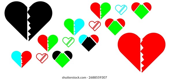 Love heart icon set. Heart shape isolated on white background. Love shape with mix color. Vector illustration.
