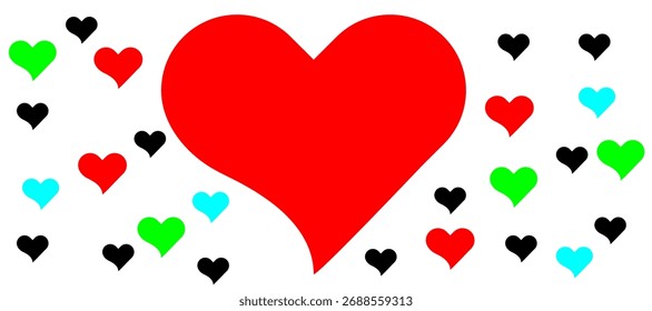 Love heart icon set. Heart shape isolated on white background. Love shape with mix color. Vector illustration.