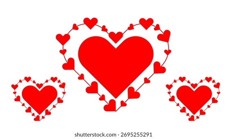 Love heart icon set. Heart shape isolated on white background. Love shape with red color. Vector illustration.