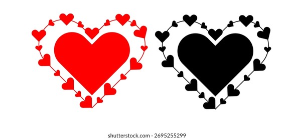 Love heart icon set. Heart shape isolated on white background. Love shape with red and black color. Vector illustration.