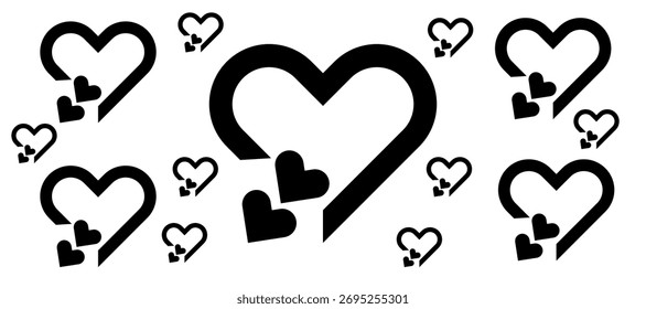 Love heart icon set. Heart shape isolated on white background. Love shape with black color. Vector illustration.
