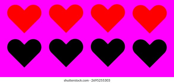 Love heart icon set. Heart shape isolated on ping background. Love shape with red and black color. Vector illustration.