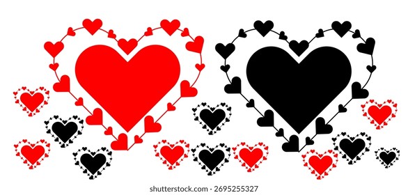 Love heart icon set. Heart shape isolated on white background. Love shape with red and black color. Vector illustration.