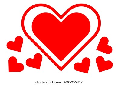 Ícone de coração de amor definido. Forma do coração isolada sobre fundo branco. Forma de amor com cor vermelha. Ilustração vetorial.