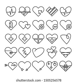 love heart icons line design