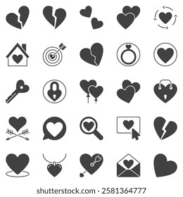 Love Heart icons set - Hearts vector symbols. Valentine's Day concept signs