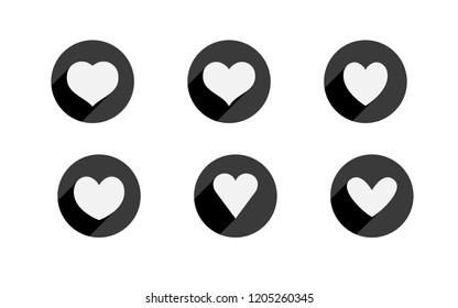 Love heart icons, vector button set with long shadow