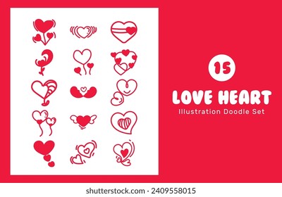 Love Heart Illustration Doodle Set. These illustrations are perfect for any creative project. You can easily edit it