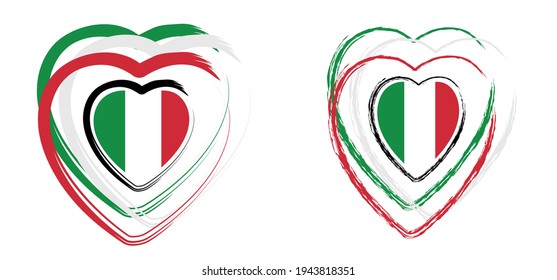 Love heart, Italy with the colors of italy flag. Vector italian flags. Slogan i love you Italy with Italia flag. Love heart month or happy singles day. Travel vacation hollyday. Italiy logo symbol