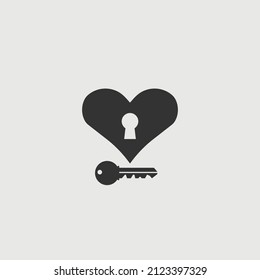 Love heart key vector icon illustration sign
