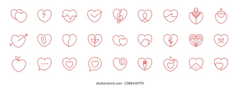 love heart with kind of hobbies favorite line style simple modern icon set collection sign symbol logo design vector illustration