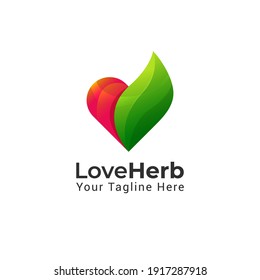 Love, heart and leaf herb nature modern abstract shape logo. isolated white background