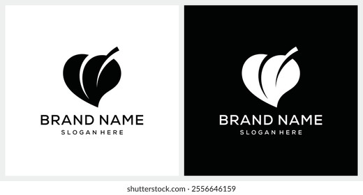 love heart and leaf nature logo design vector template
