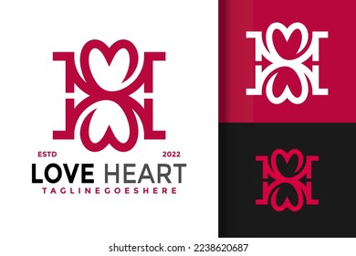 Love Heart Letter H Logo Design Vector Illustration Template