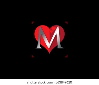 love heart letter M logo