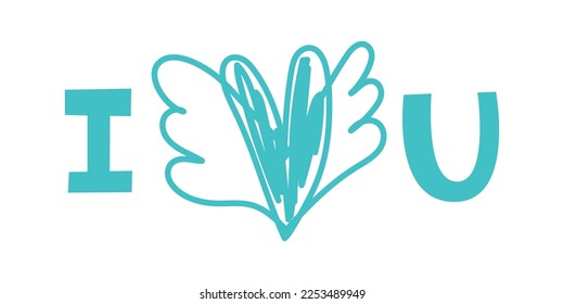Love heart lettering sketch. Pencil drawing romantic illustration. Pen or marker color symbol