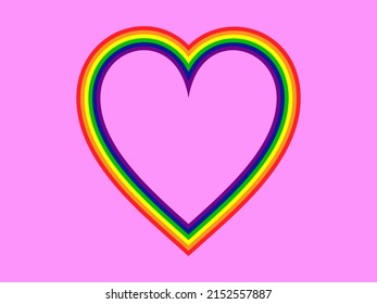 Love heart with LGBT colors on pink background.