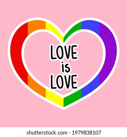 Love is Love with heart , LGBT designs isolated on pink background, Vector illustration EPS 10