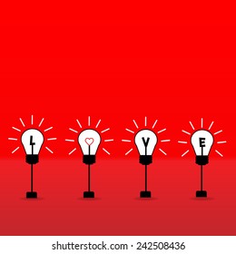 love heart in a light bulb : red background vector : love concept