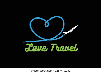 Love Heart Line with Airplane or Aircraft Plane for Travel Logo Icon Illustration