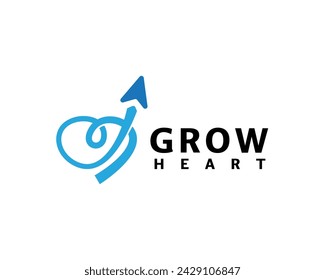 love heart line art with arrow up grow logo symbol design template illustration inspiration