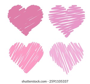 Love Heart line art Paint brush stroke Set collection, Distressed Hearts Shapes Background Vector Designs