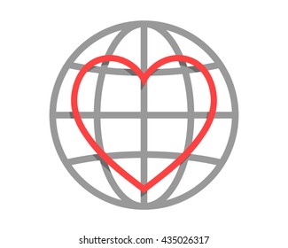 love heart line circle globe image vector icon logo