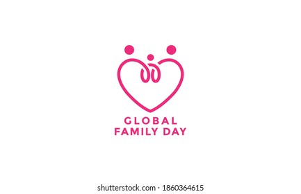 Love or heart line with global family day logo icon vector modern design