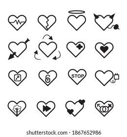  Love heart line icon set vector illustration
