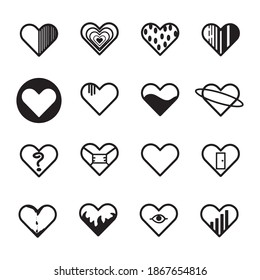  Love heart line icon set vector illustration