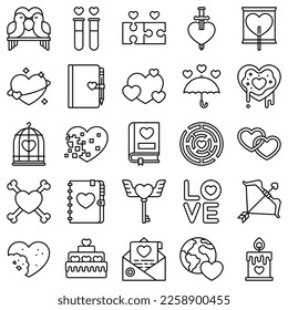 Love and heart line icon set 2, vector illustration
