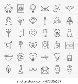 Love Heart Line Icons Set. Vector Collection of Modern Thin Outline Save the Date Symbols.