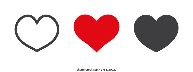 Love and heart linear vector icons set. Isolated collection of love icon and heart symbol for web sites, valentines day, decoration, gift, holiday. Heart vector symbol set on a white background.